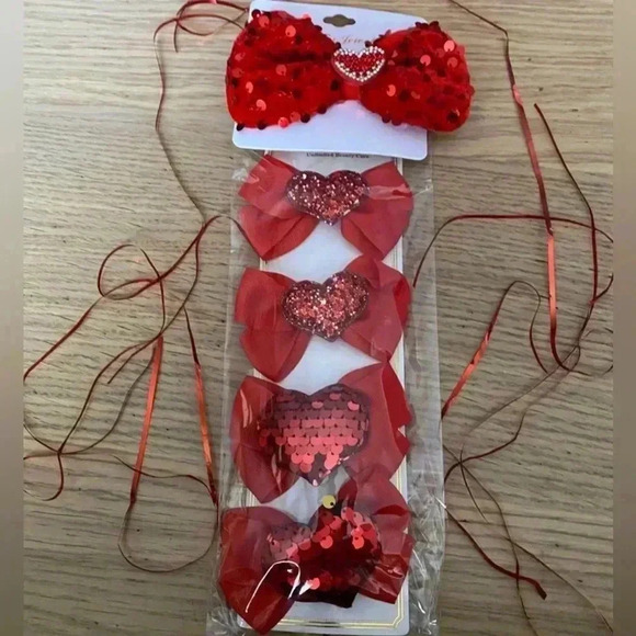 🆕 Red Hearts Bows Hair Clips Set🆕 - Picture 1 of 5